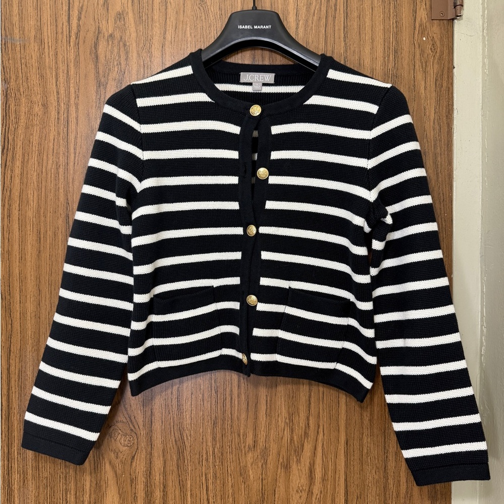 J. Crew Women's Black and White Striped Cardigan